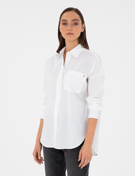 Beyaz Oversize Uzun Kollu Gömlek - 50299581029