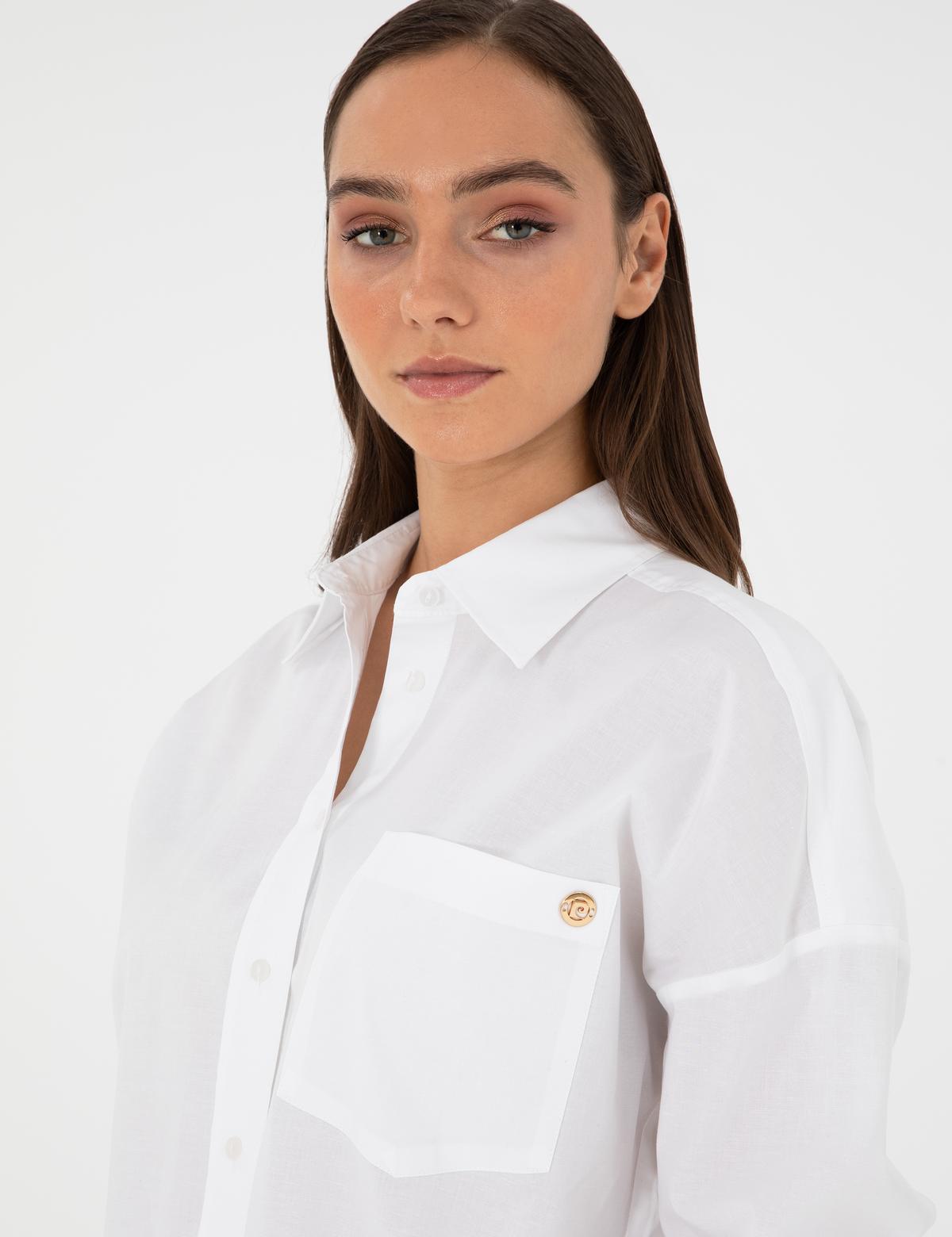 Beyaz Oversize Uzun Kollu Gömlek - 50299581029