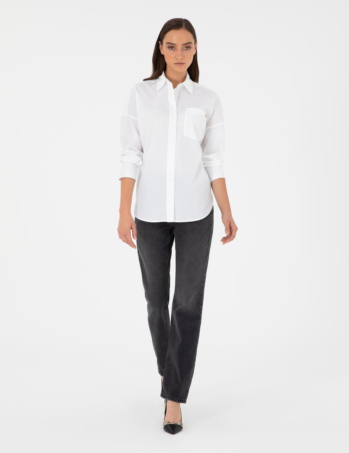 Beyaz Oversize Uzun Kollu Gömlek - 50299581029