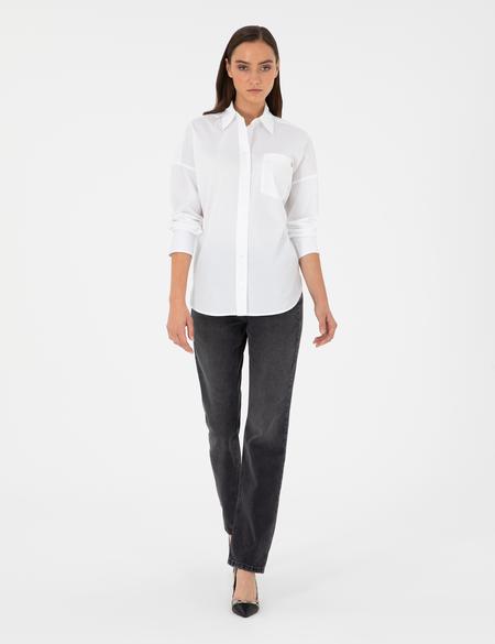 Beyaz Oversize Uzun Kollu Gömlek - 50299581029