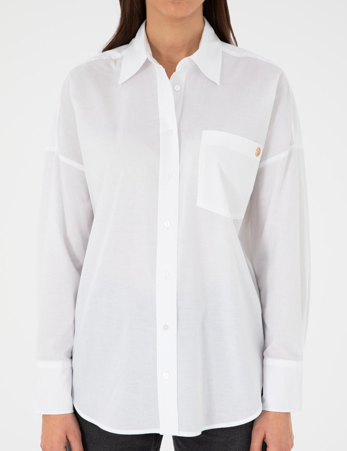 Beyaz Oversize Uzun Kollu Gömlek - 50299581029