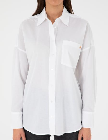 Beyaz Oversize Uzun Kollu Gömlek - 50299581029