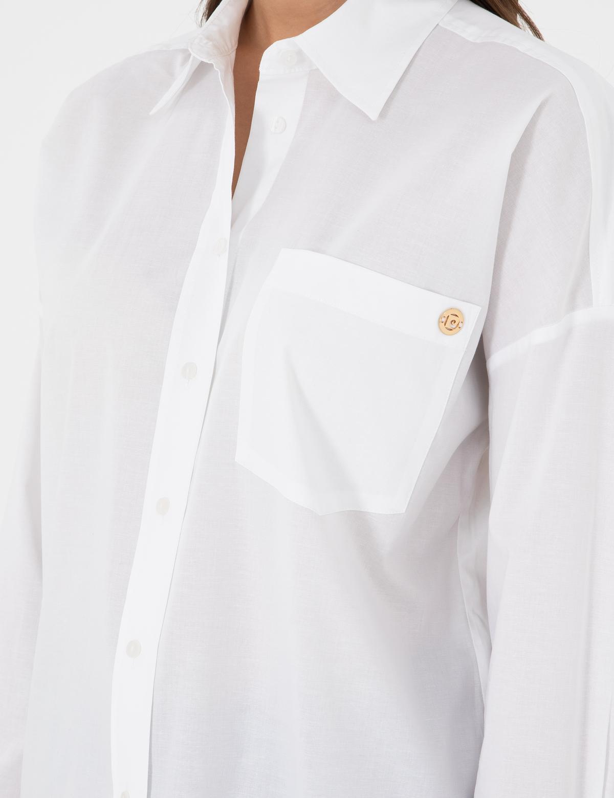 Beyaz Oversize Uzun Kollu Gömlek - 50299581029