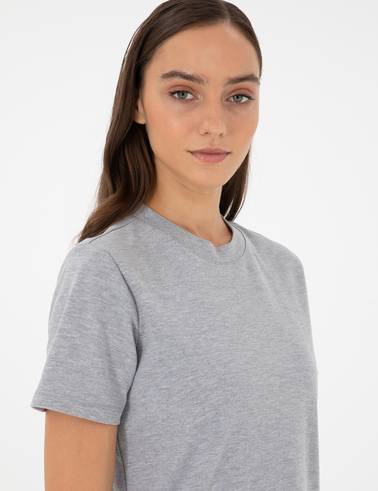 Gri Melanj Slim Fit Bisiklet Yaka Basic Tişört