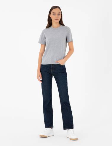 Gri Melanj Slim Fit Bisiklet Yaka Basic Tişört