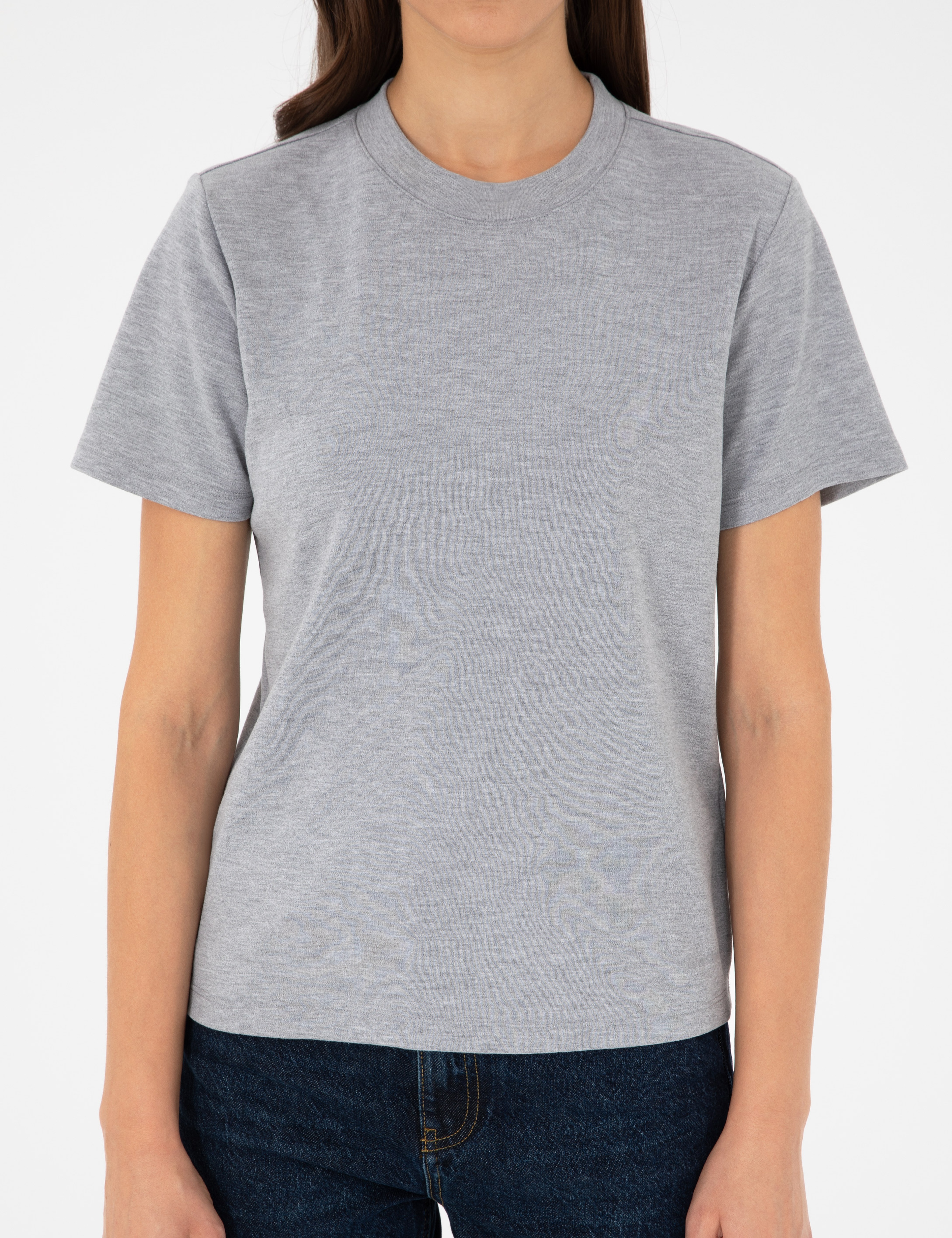 Gri Melanj Slim Fit Bisiklet Yaka Basic Tişört