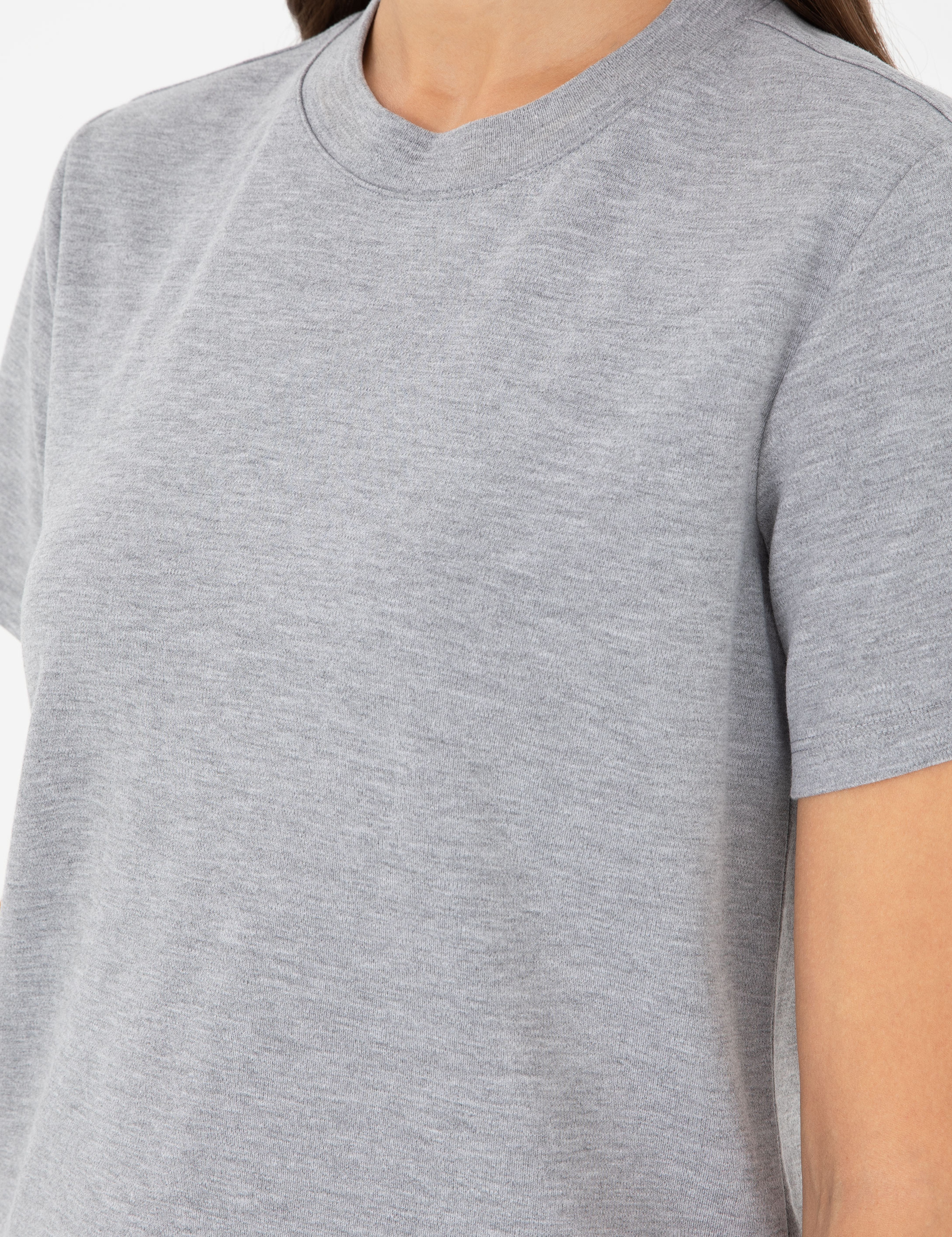 Gri Melanj Slim Fit Bisiklet Yaka Basic Tişört - Image 7