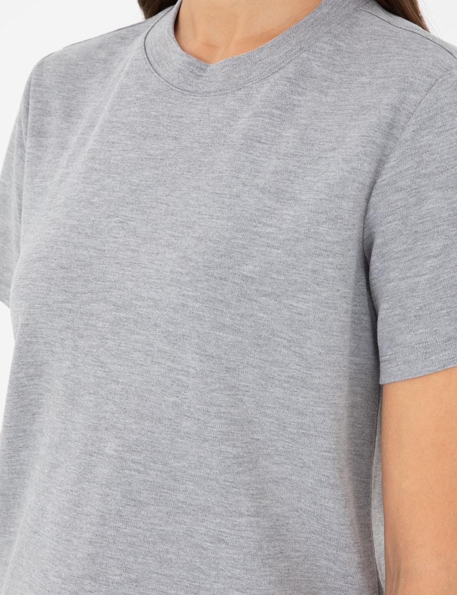 Gri Melanj Slim Fit Basic Tişört