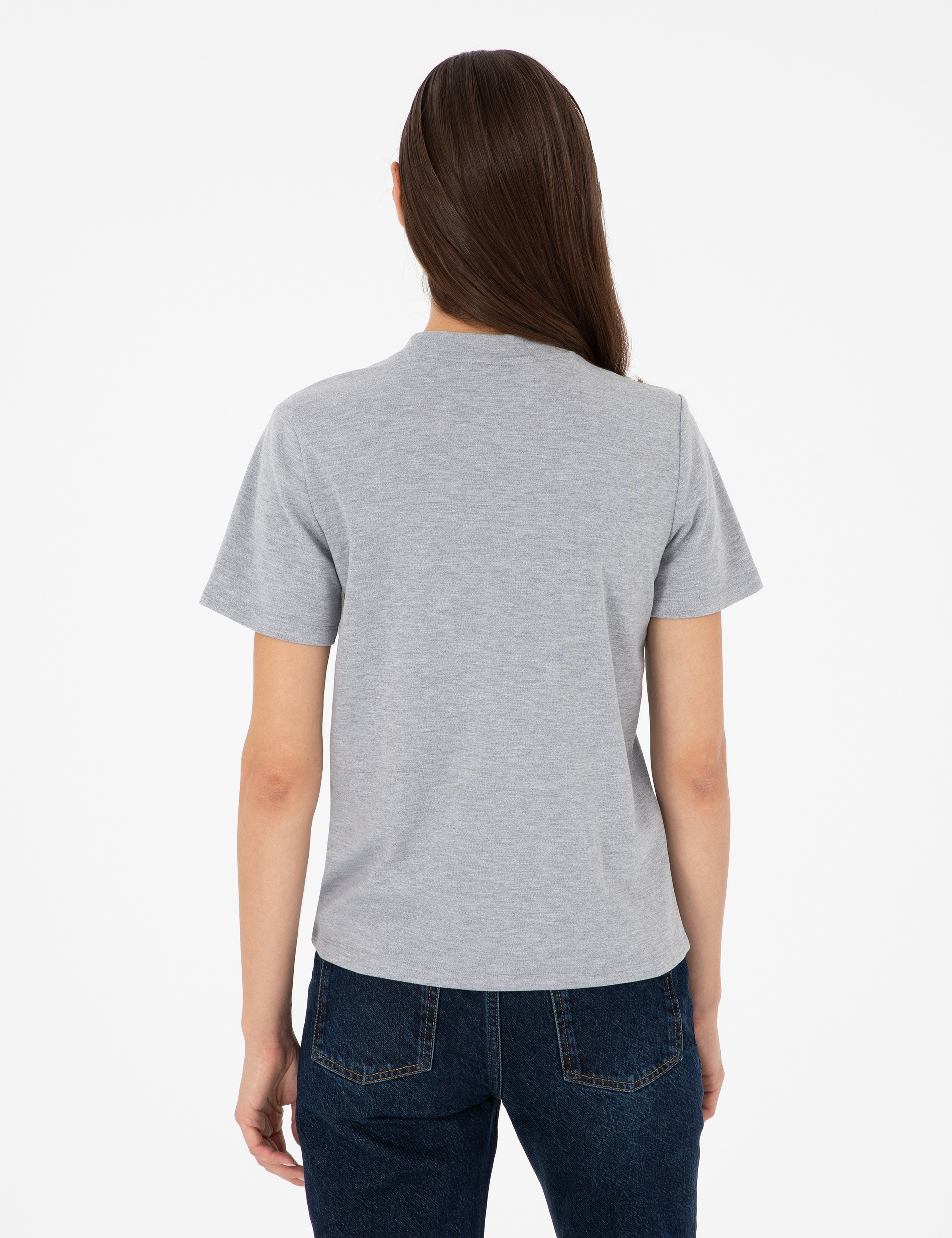 Gri Melanj Slim Fit Bisiklet Yaka Basic Tişört