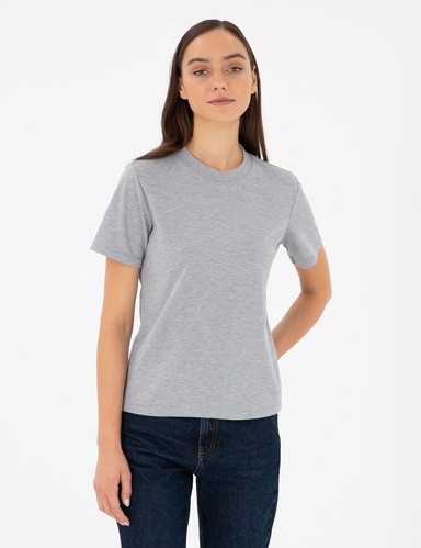 Gri Melanj Slim Fit Bisiklet Yaka Basic Tişört