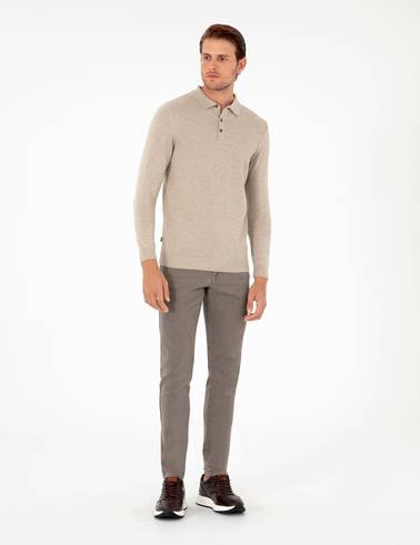 Kum Melanj Slim Fit Düğmeli Polo Yaka Triko Kazak