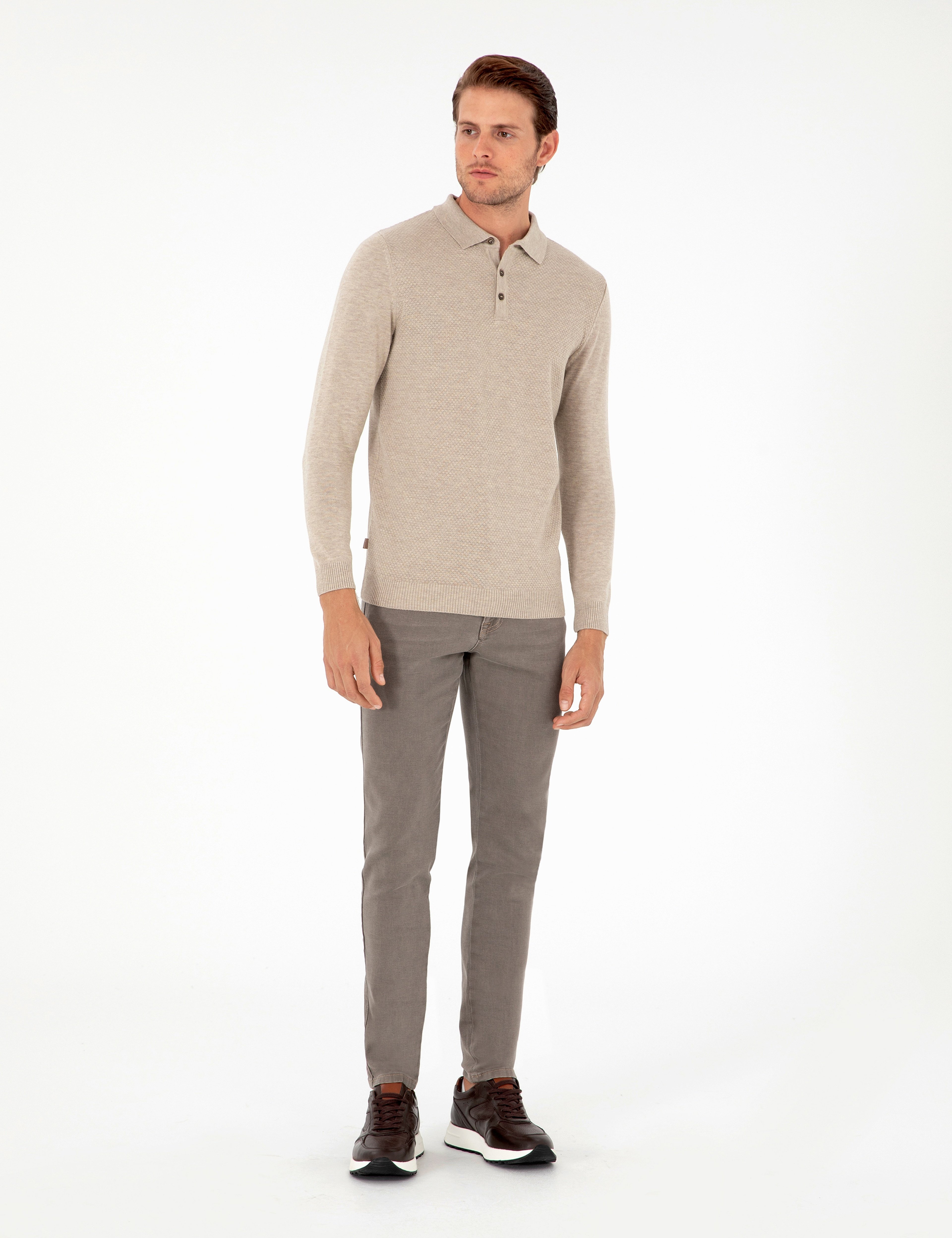Kum Melanj Slim Fit Düğmeli Polo Yaka Triko Kazak - Image 4