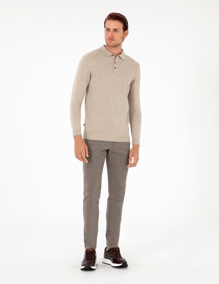 Kum Melanj Slim Fit Düğmeli Polo Yaka Triko Kazak - 50300506017