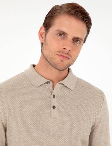 Kum Melanj Slim Fit Düğmeli Polo Yaka Triko Kazak