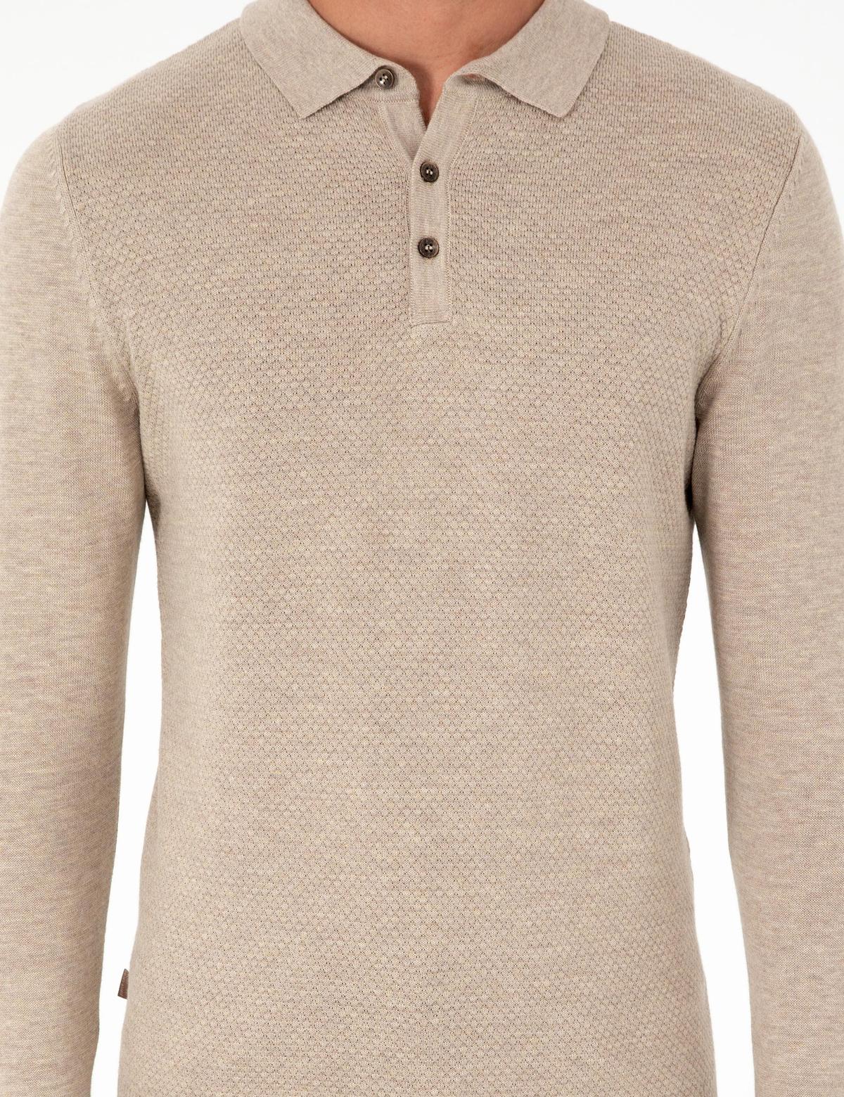 Kum Melanj Slim Fit Düğmeli Polo Yaka Triko Kazak - 50300506017