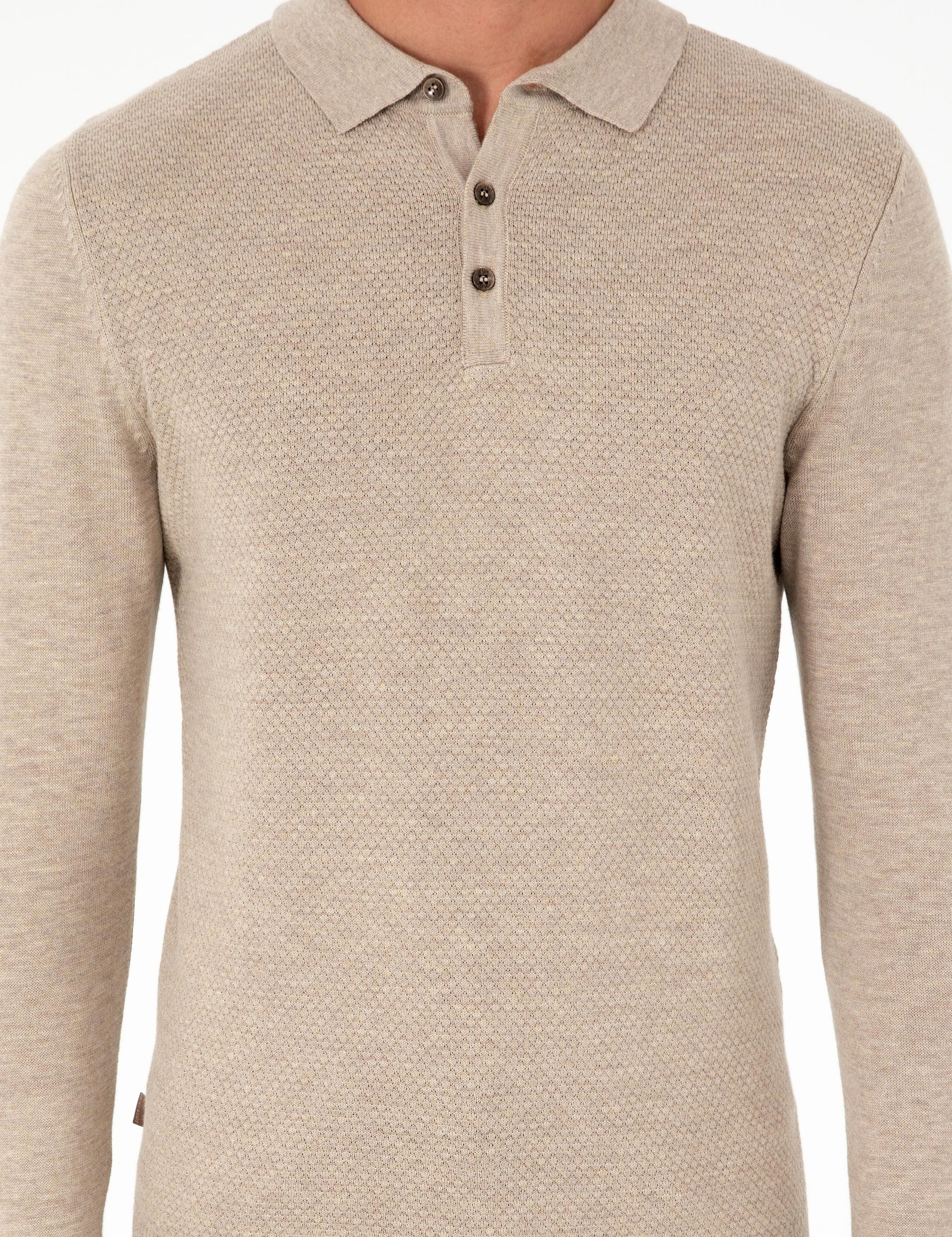 Kum Melanj Slim Fit Düğmeli Polo Yaka Triko Kazak - Image 6