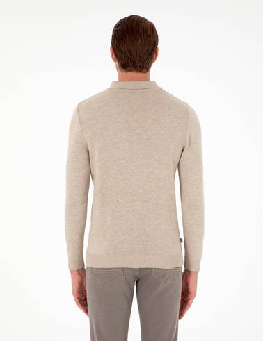 Kum Melanj Slim Fit Düğmeli Polo Yaka Triko Kazak