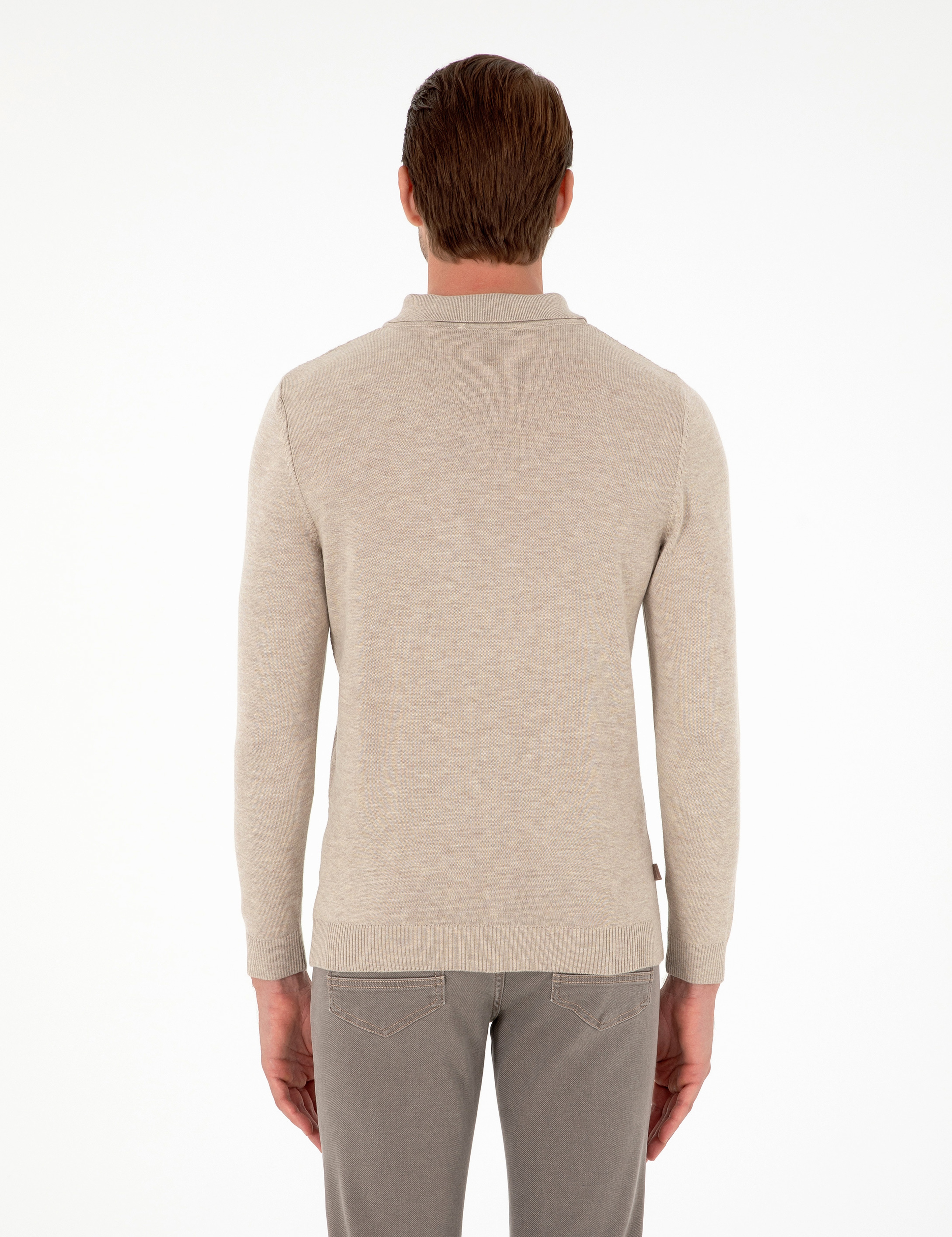 Kum Melanj Slim Fit Düğmeli Polo Yaka Triko Kazak - Image 5