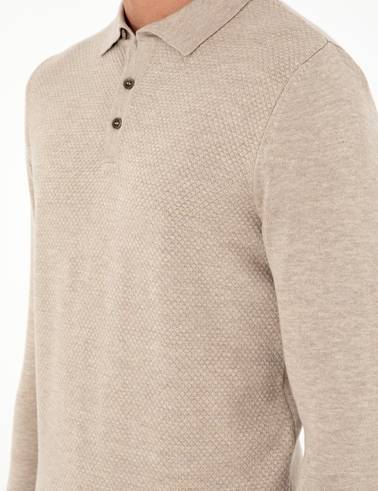 Kum Melanj Slim Fit Düğmeli Polo Yaka Triko Kazak