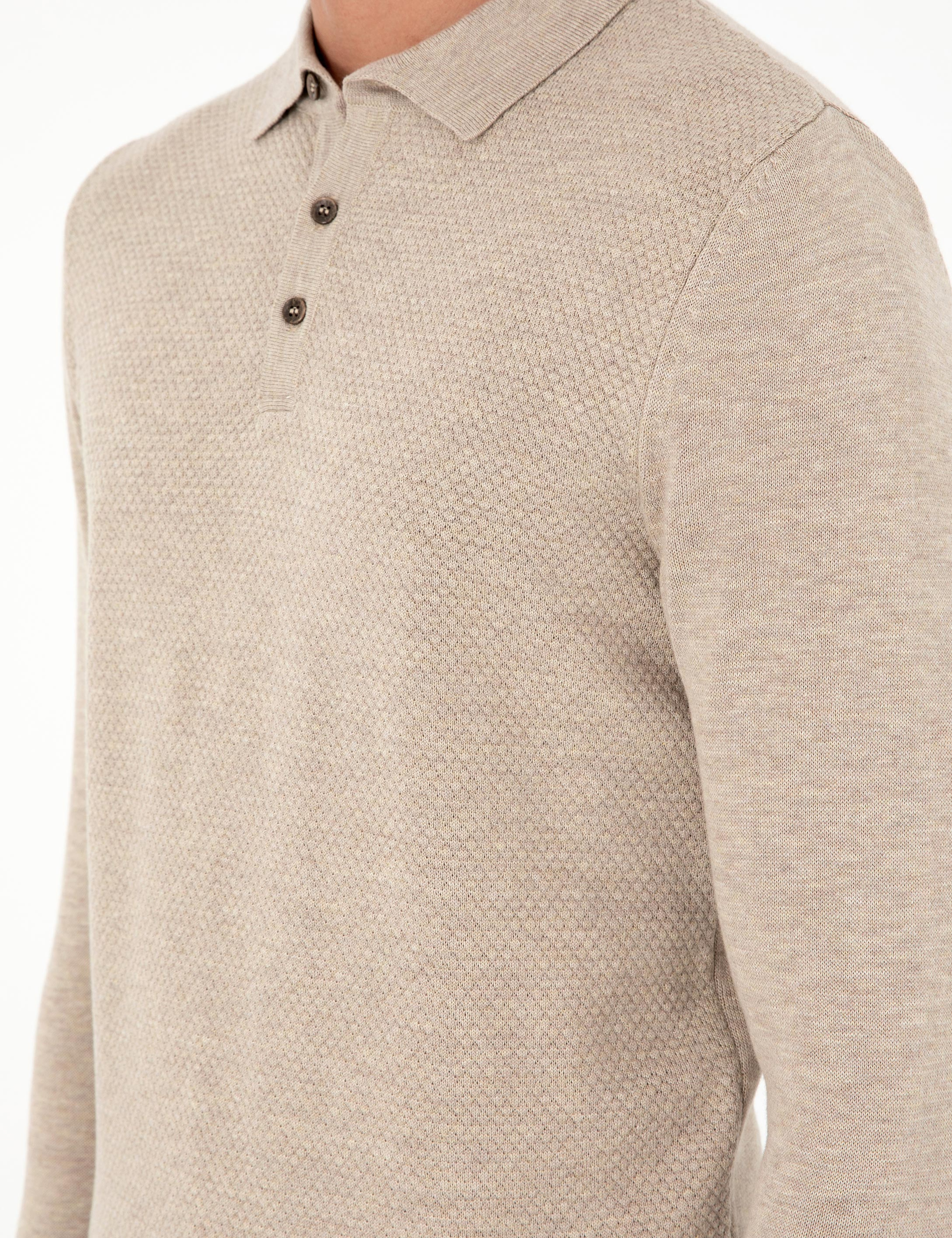 Kum Melanj Slim Fit Düğmeli Polo Yaka Triko Kazak - Image 7