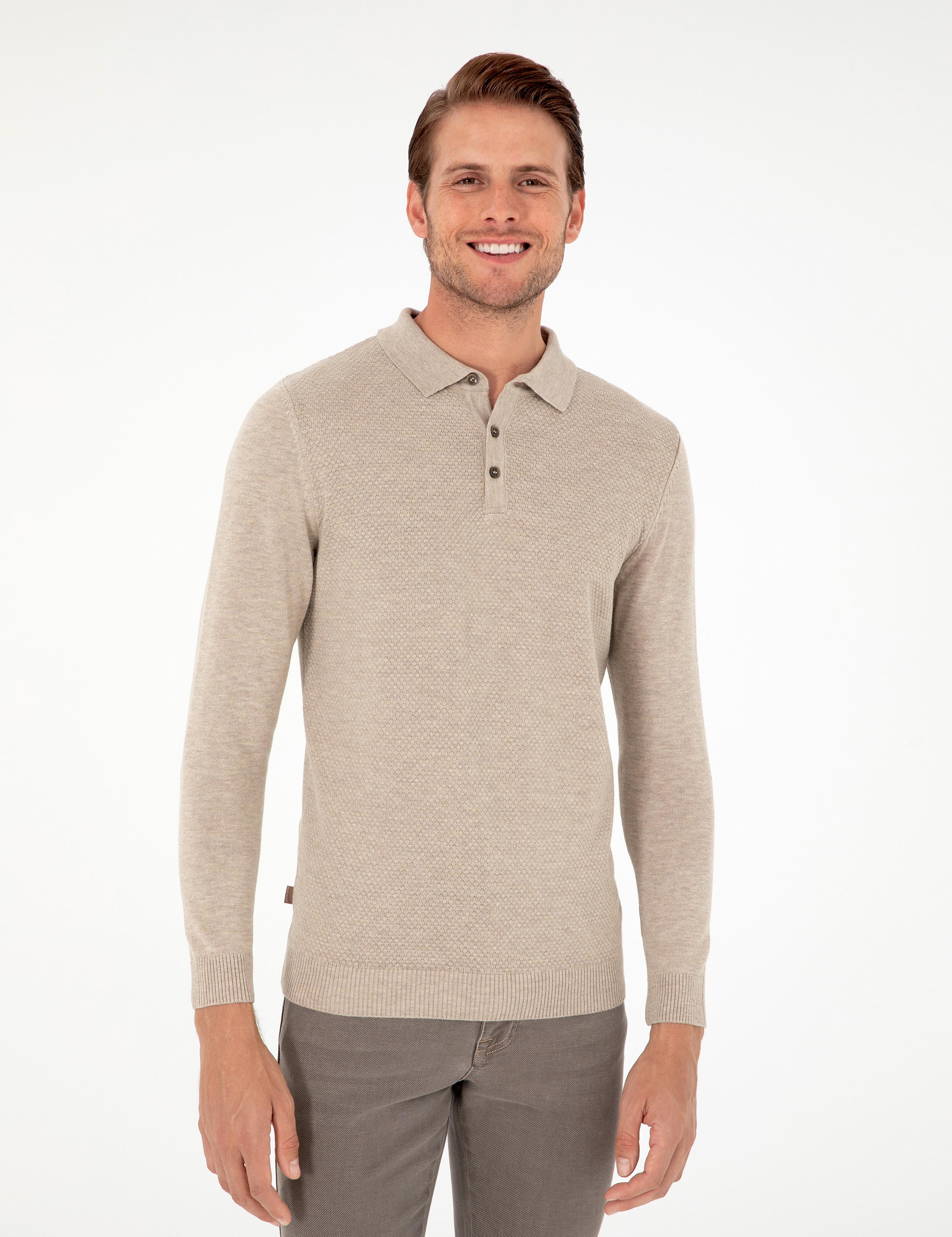 Kum Melanj Slim Fit Düğmeli Polo Yaka Triko Kazak