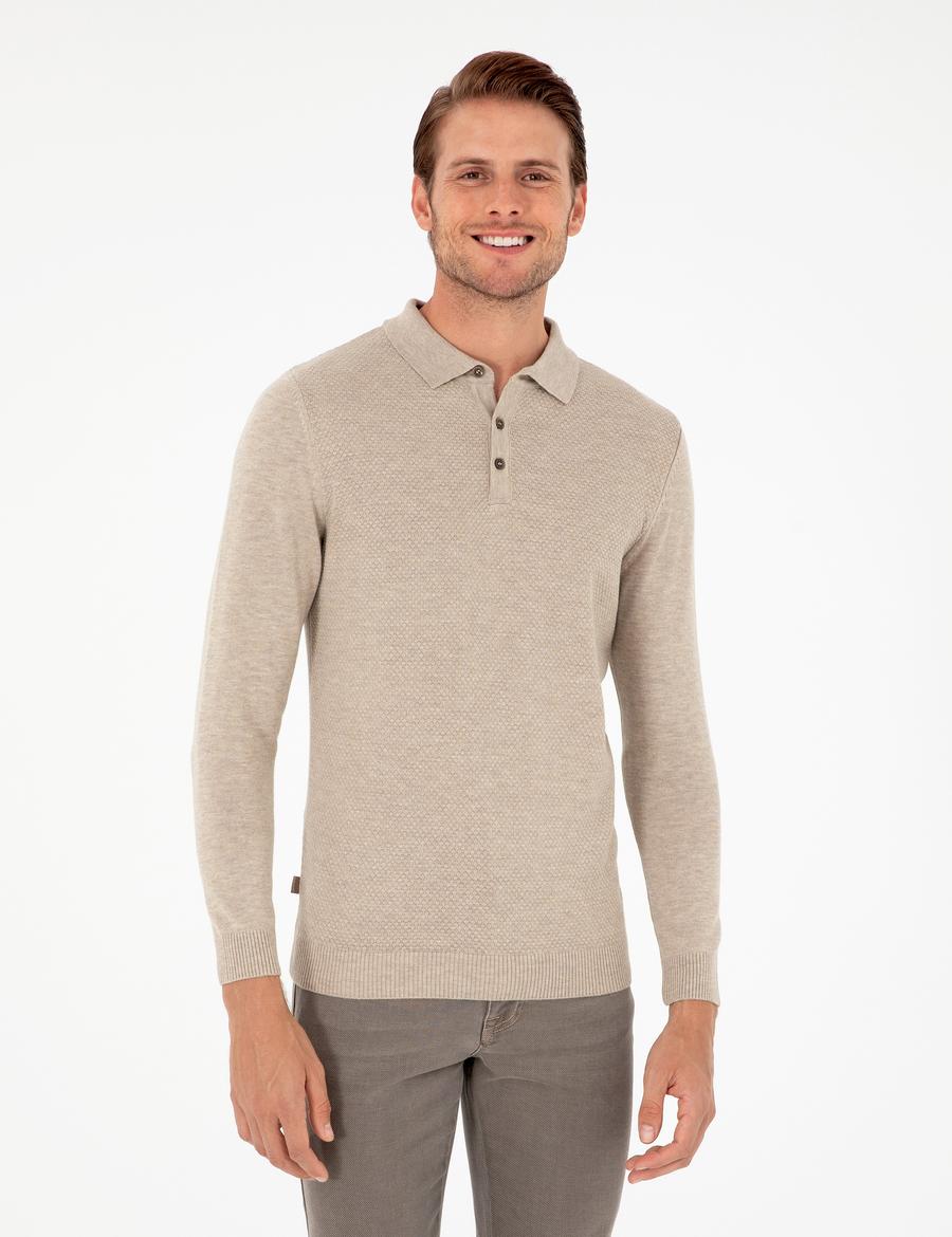 Kum Melanj Slim Fit Düğmeli Polo Yaka Triko Kazak