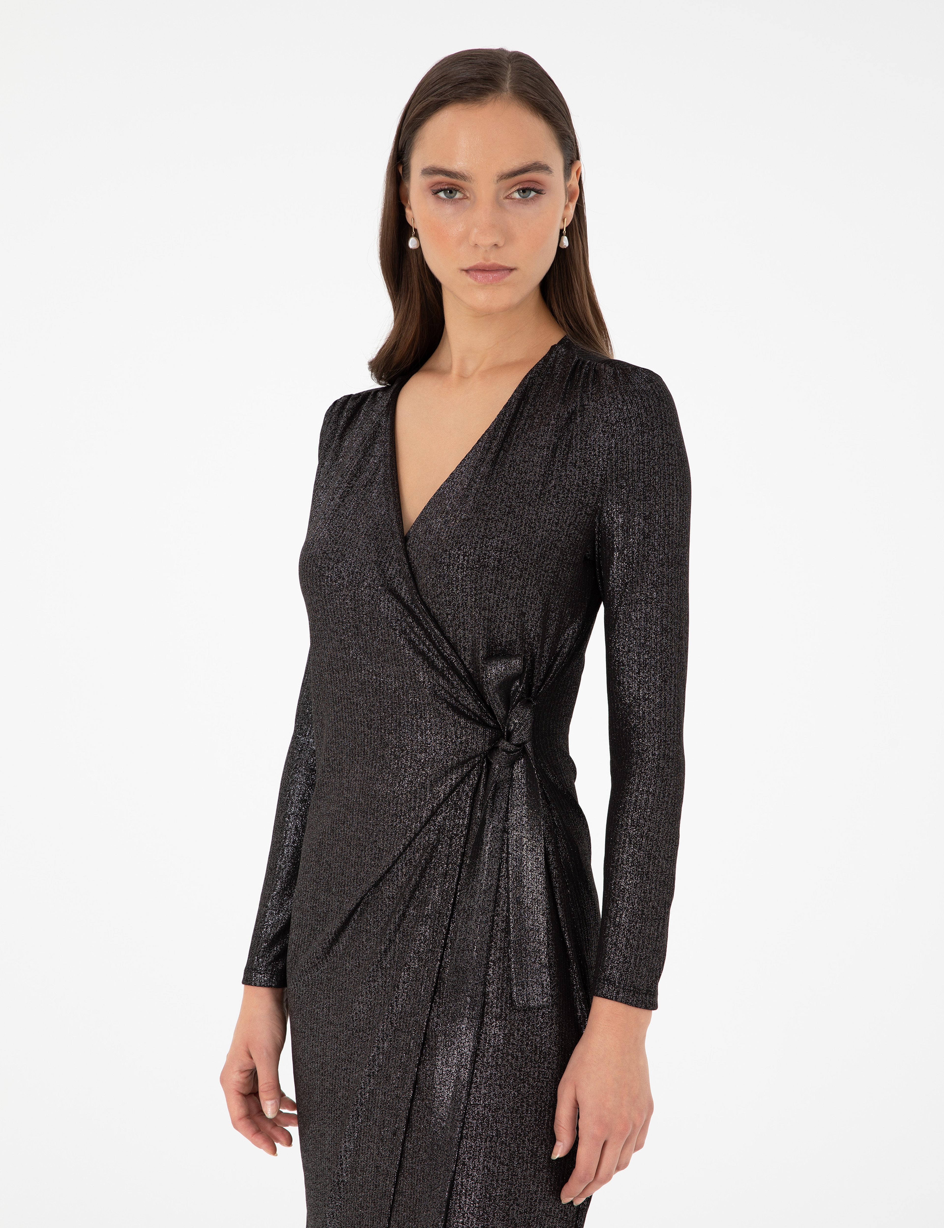 Siyah Slim Fit Örme Elbise - Image 2