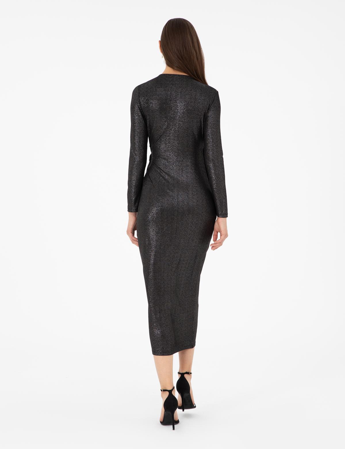 Siyah Slim Fit Örme Elbise - 50296431005