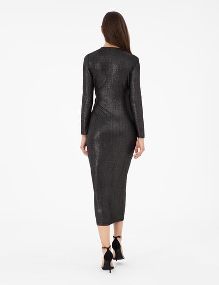 Siyah Slim Fit Örme Elbise - 50296431005