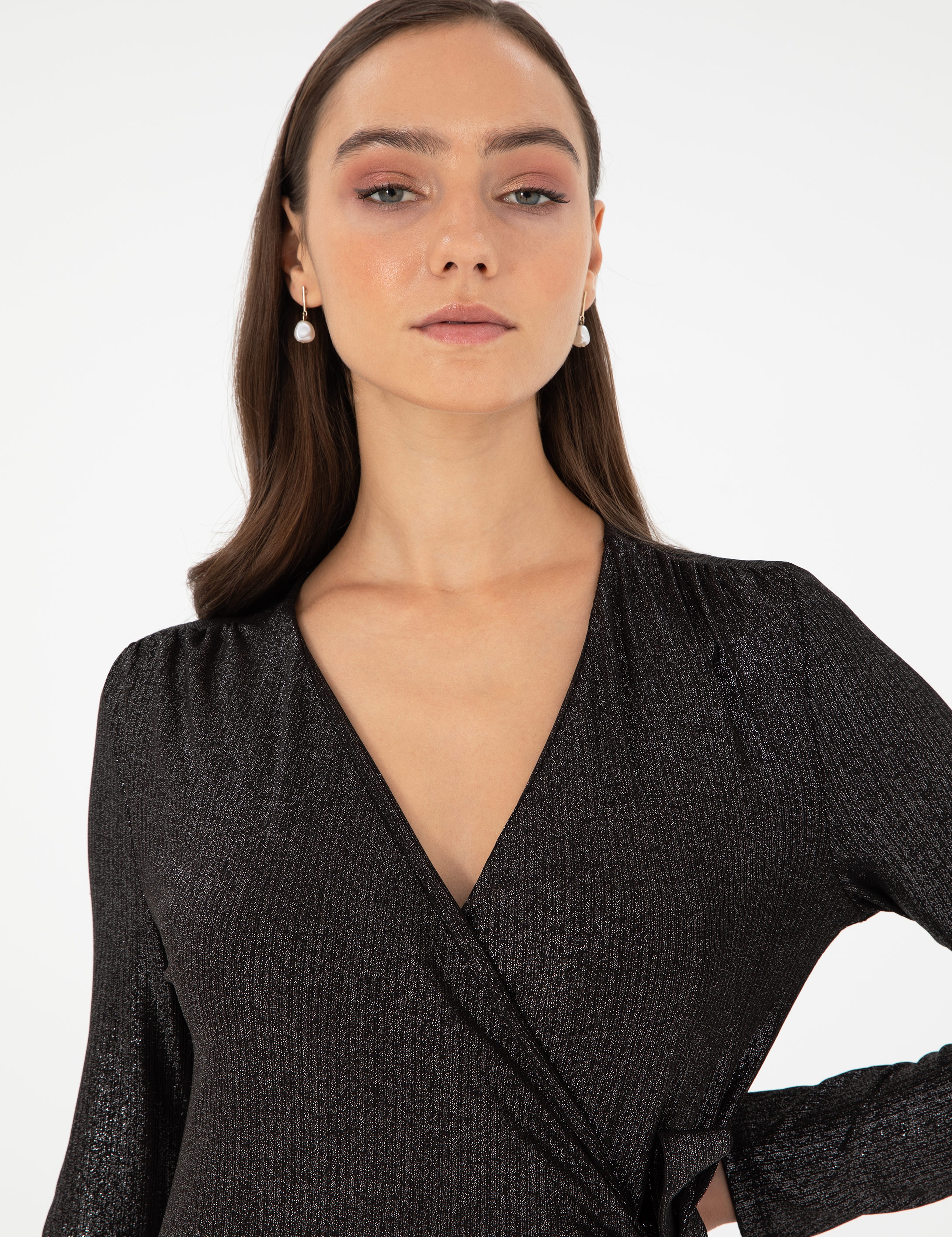 Siyah Slim Fit Örme Elbise - Image 4