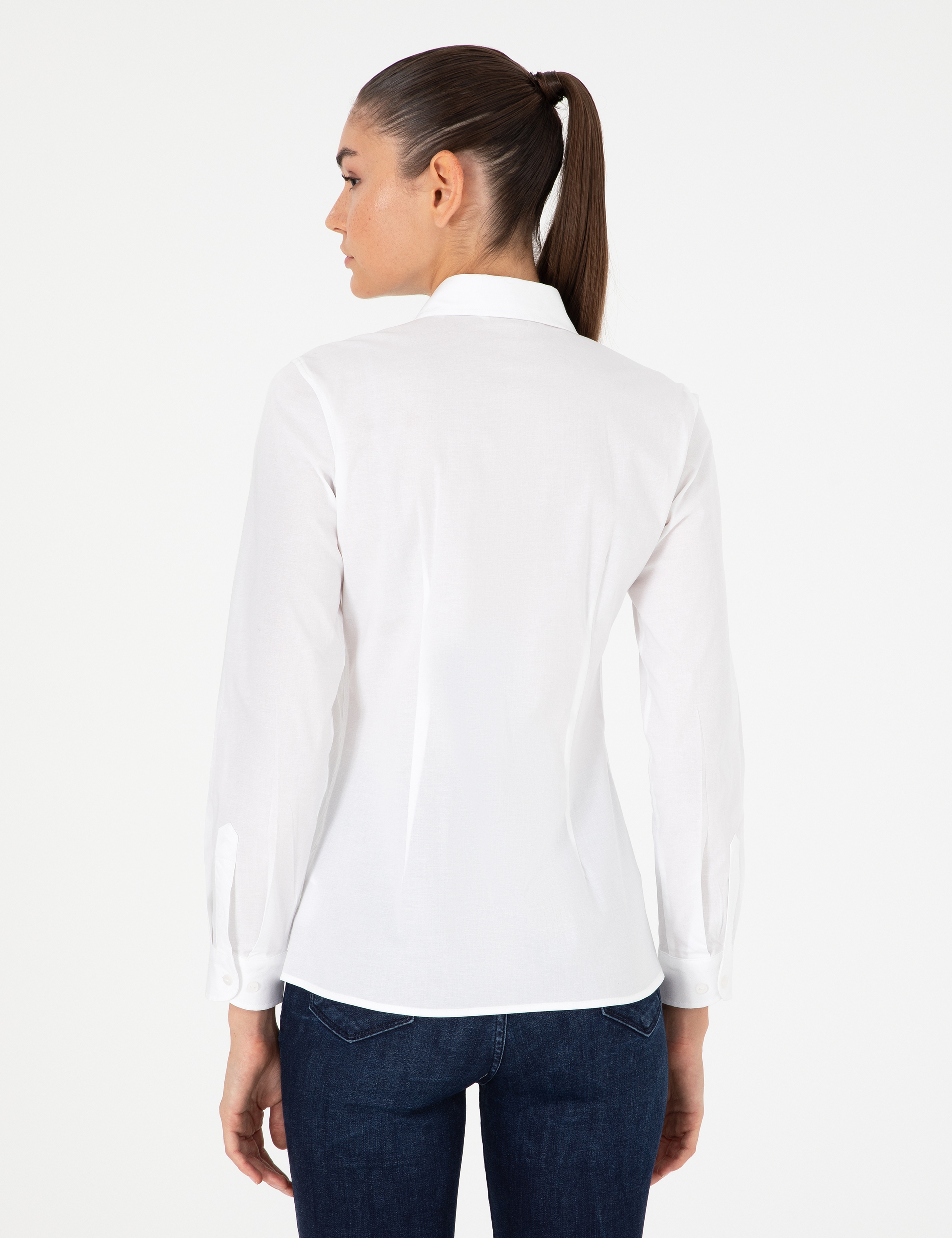 Beyaz Slim Fit Uzun Kollu Gömlek