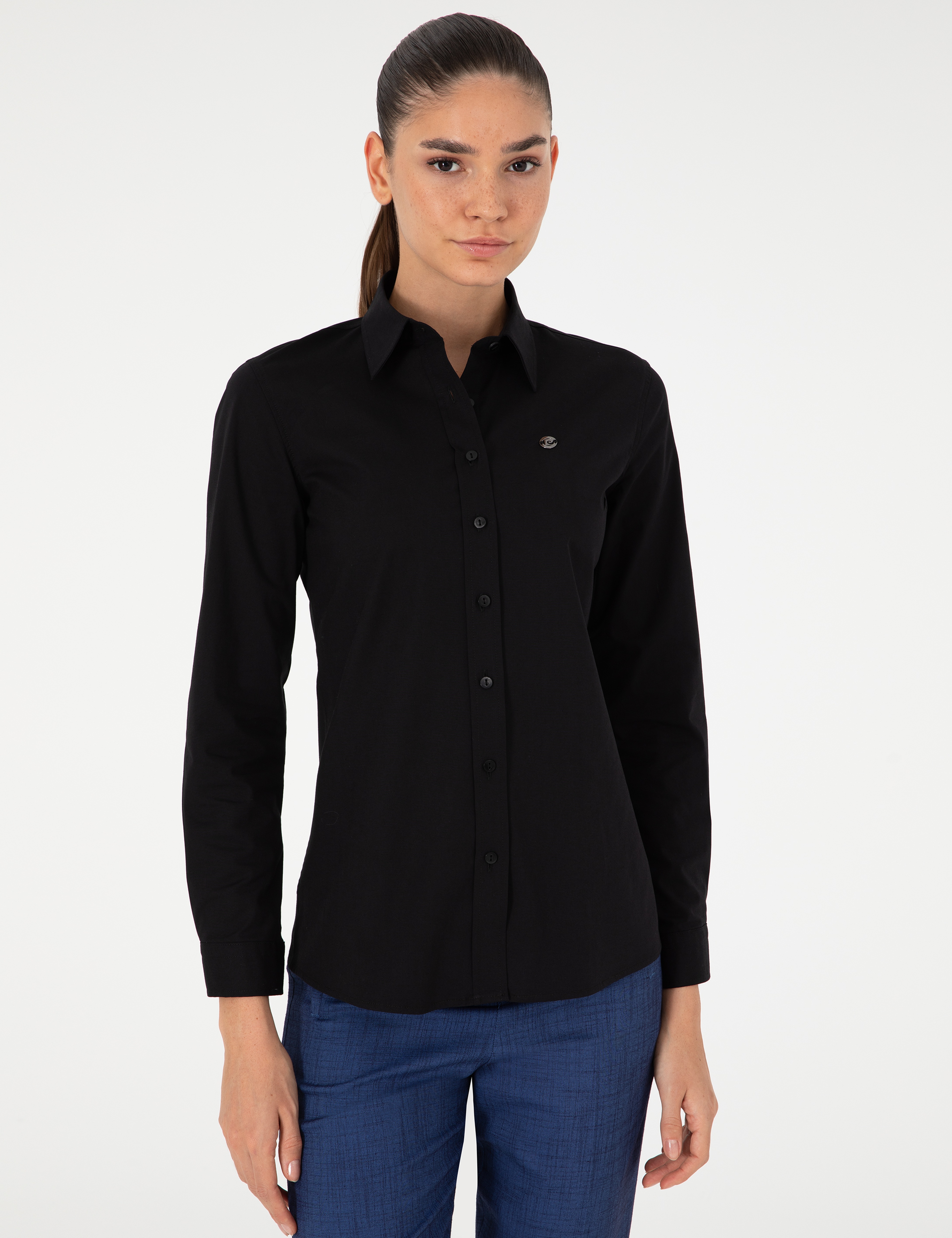 Siyah Slim Fit Uzun Kollu Gömlek - Image 3