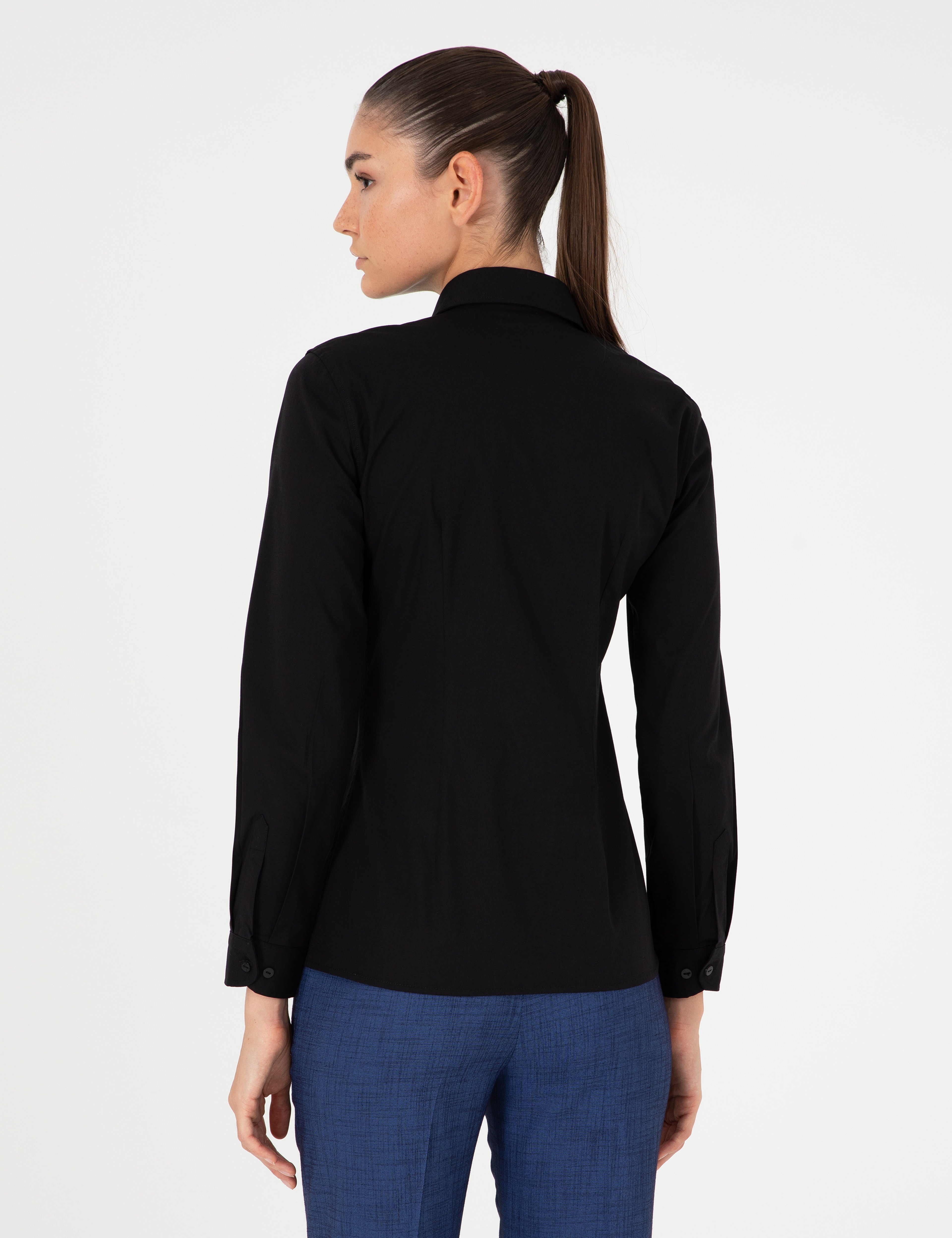Siyah Slim Fit Uzun Kollu Gömlek - Image 5