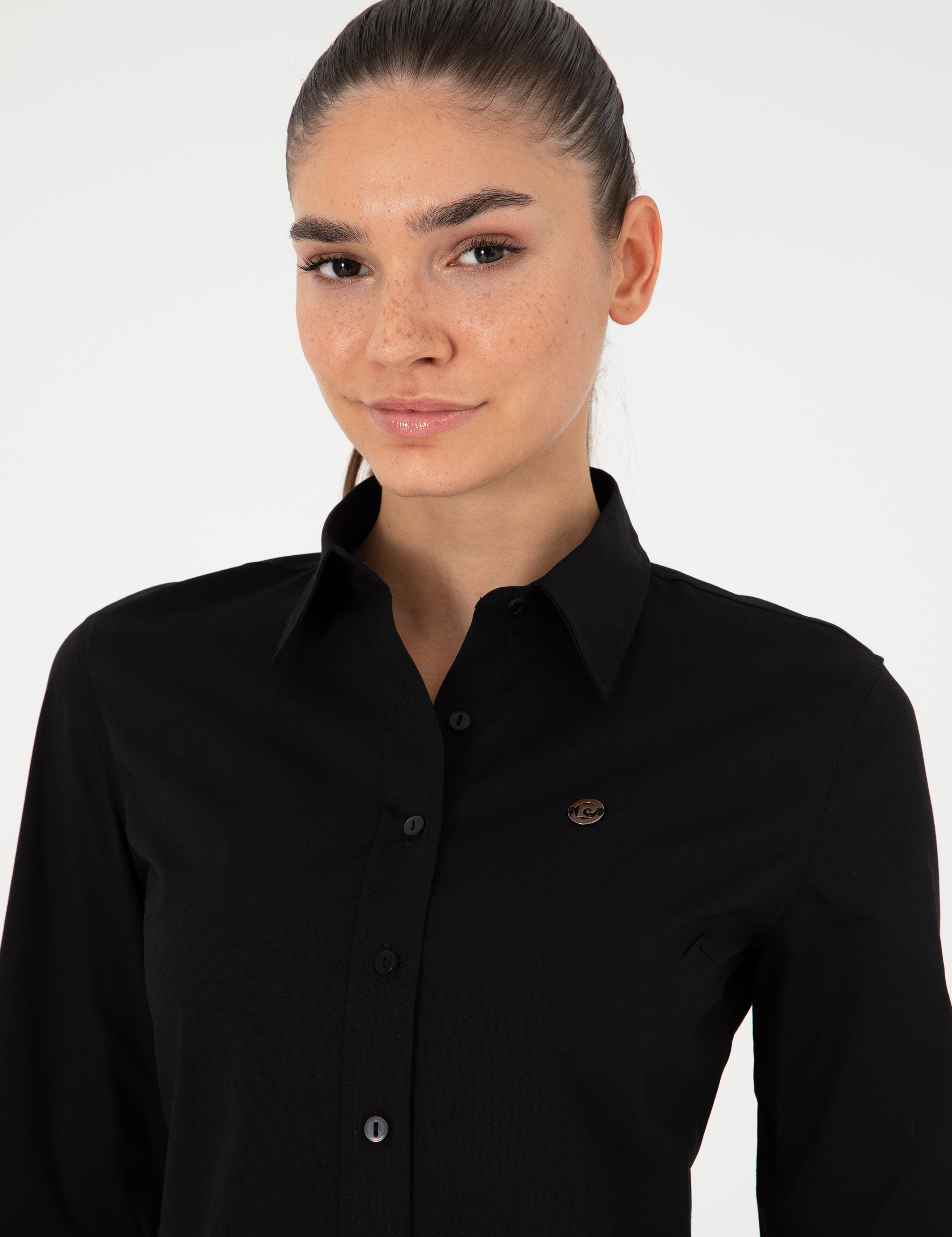 Siyah Slim Fit Uzun Kollu Gömlek - Image 2