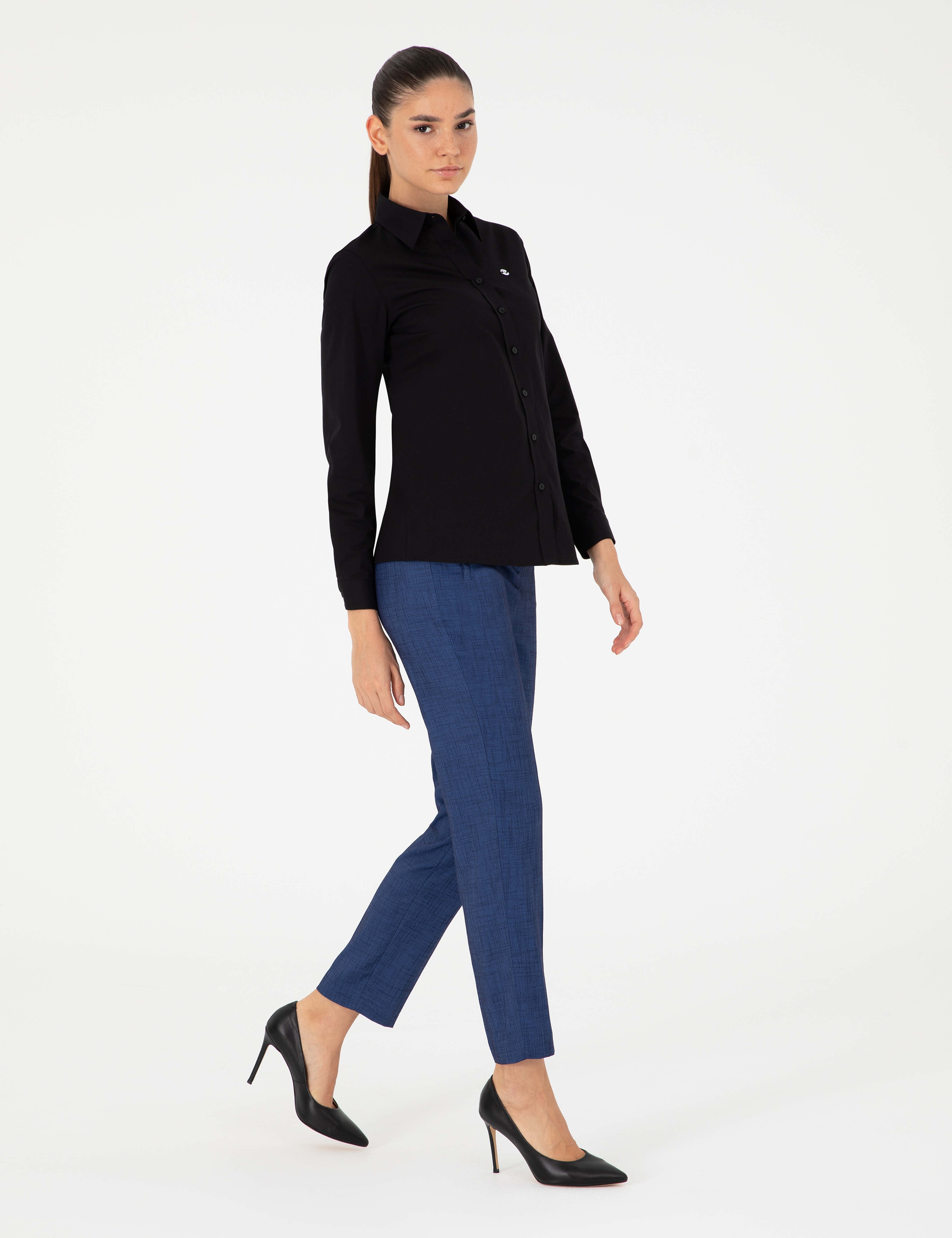 Siyah Slim Fit Uzun Kollu Gömlek - Image 4