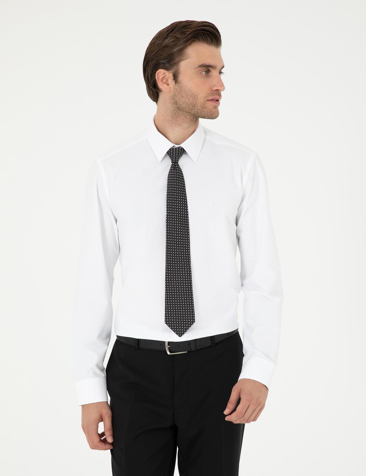 Beyaz Slim Fit Uzun Kollu Basic Gömlek