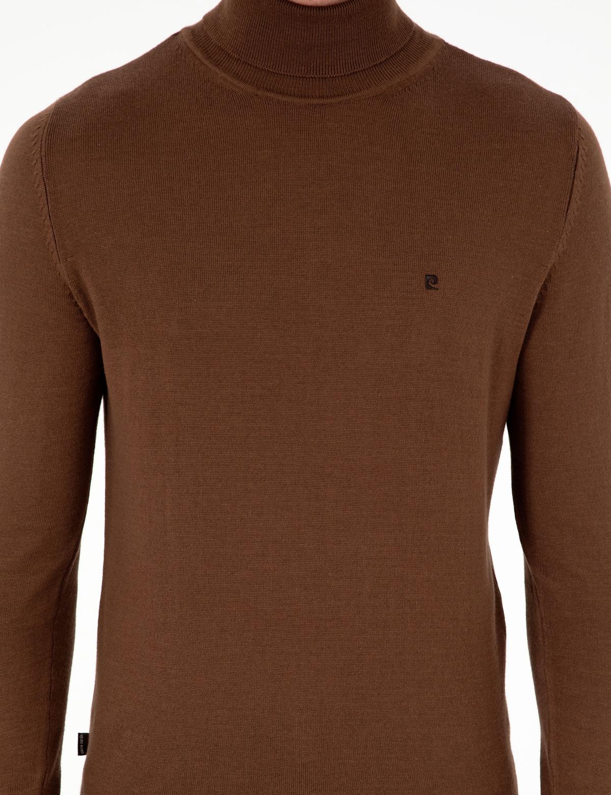 Koyu Kahverengi Slim Fit Balıkçı Yaka Basic Triko Kazak - 50296602028