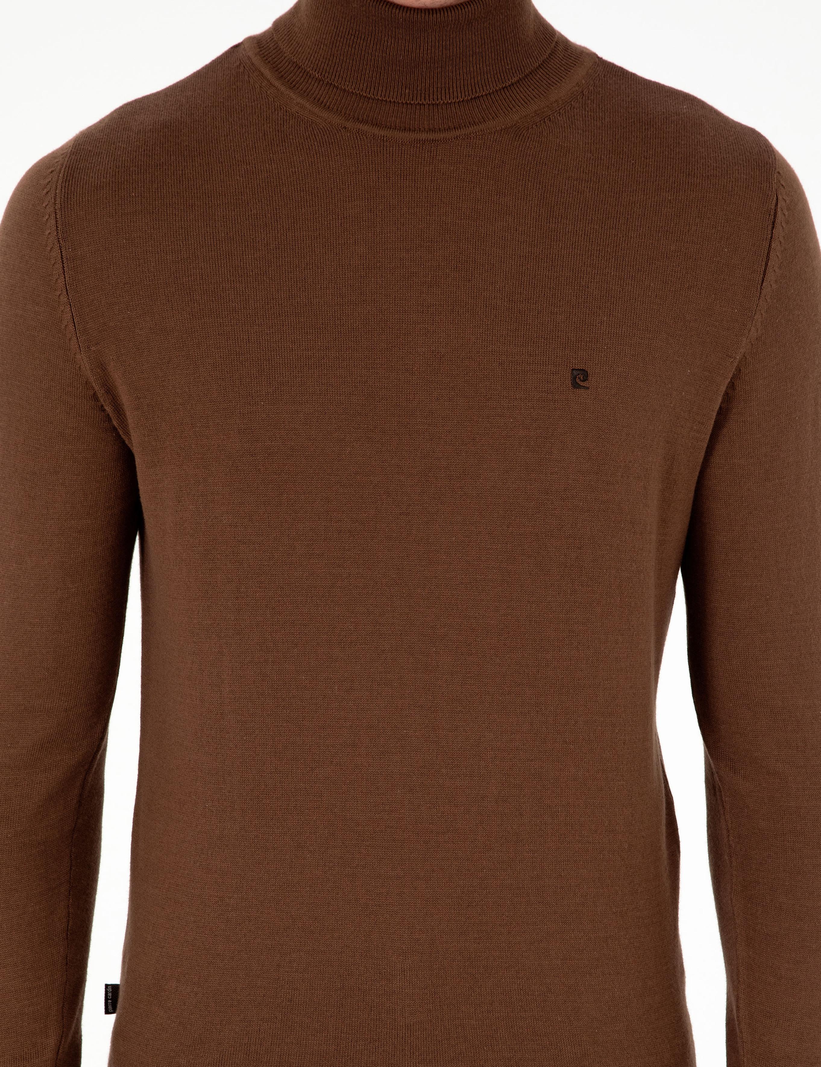 Koyu Kahverengi Slim Fit Balıkçı Yaka Basic Triko Kazak