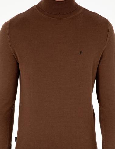 Koyu Kahverengi Slim Fit Balıkçı Yaka Basic Triko Kazak