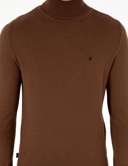 Koyu Kahverengi Slim Fit Balıkçı Yaka Basic Triko Kazak - 50296602028