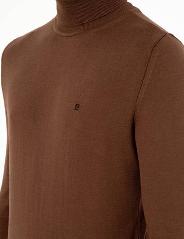 Koyu Kahverengi Slim Fit Balıkçı Yaka Basic Triko Kazak