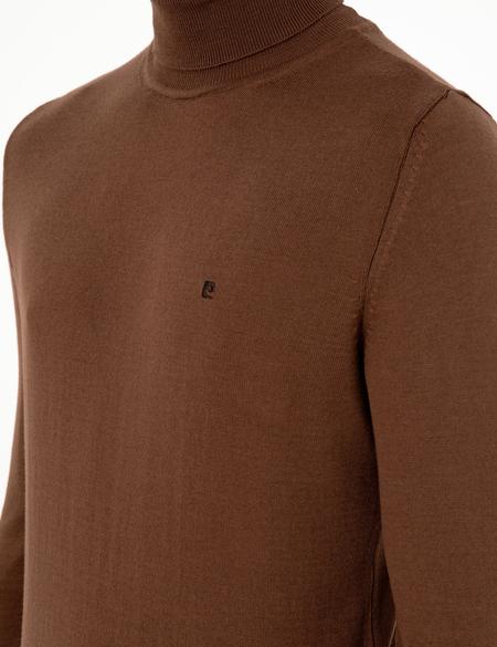 Koyu Kahverengi Slim Fit Balıkçı Yaka Basic Triko Kazak - 50296602028