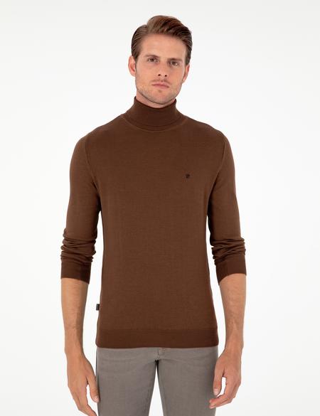 Koyu Kahverengi Slim Fit Balıkçı Yaka Basic Triko Kazak - 50296602028