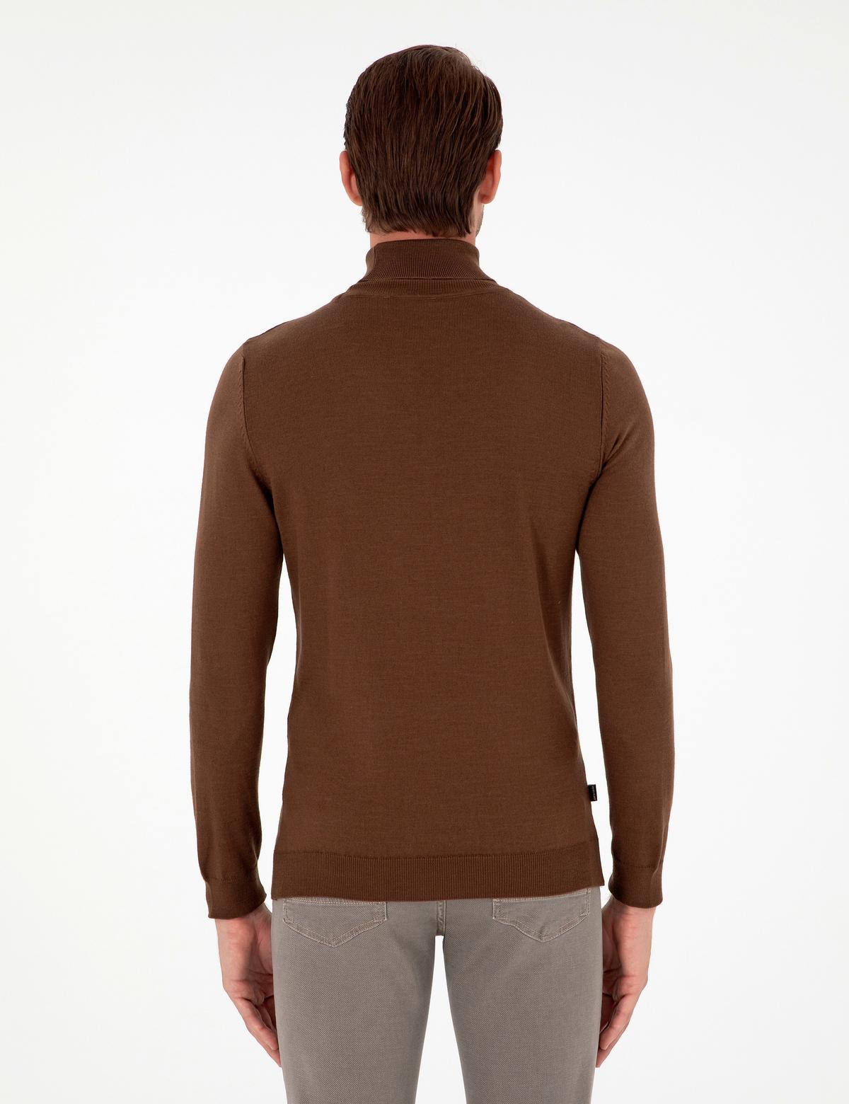 Koyu Kahverengi Slim Fit Balıkçı Yaka Basic Triko Kazak - 50296602028