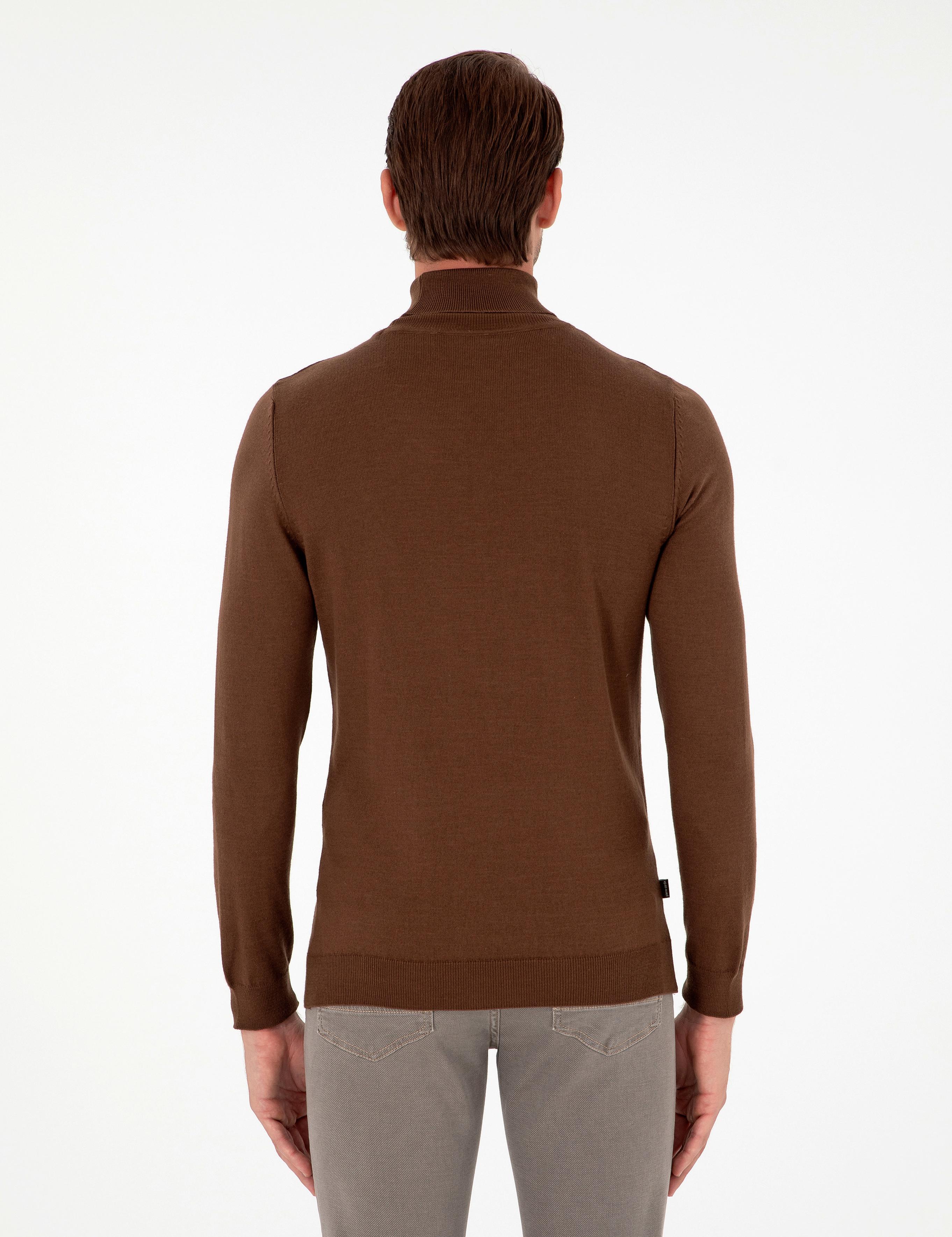 Koyu Kahverengi Slim Fit Balıkçı Yaka Basic Triko Kazak