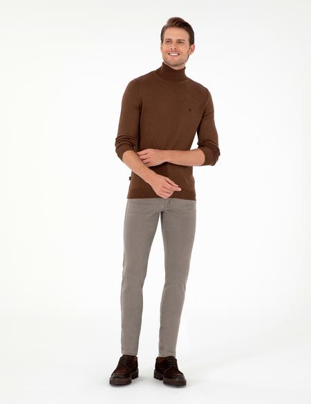 Koyu Kahverengi Slim Fit Balıkçı Yaka Basic Triko Kazak - 50296602028
