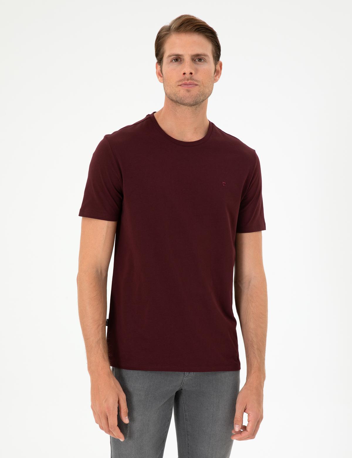 Bordo %100 Pamuk Slim Fit Bisiklet Yaka Basic Tişört