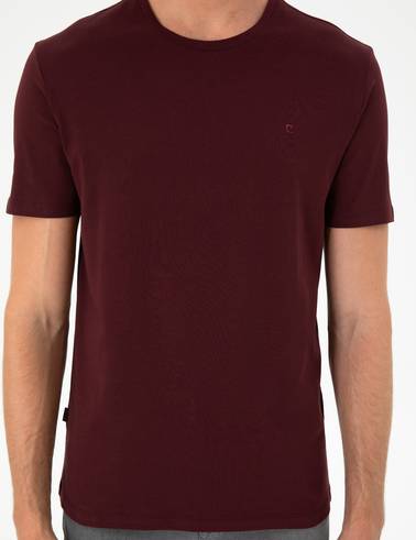 Bordo %100 Pamuk Slim Fit Bisiklet Yaka Basic Tişört