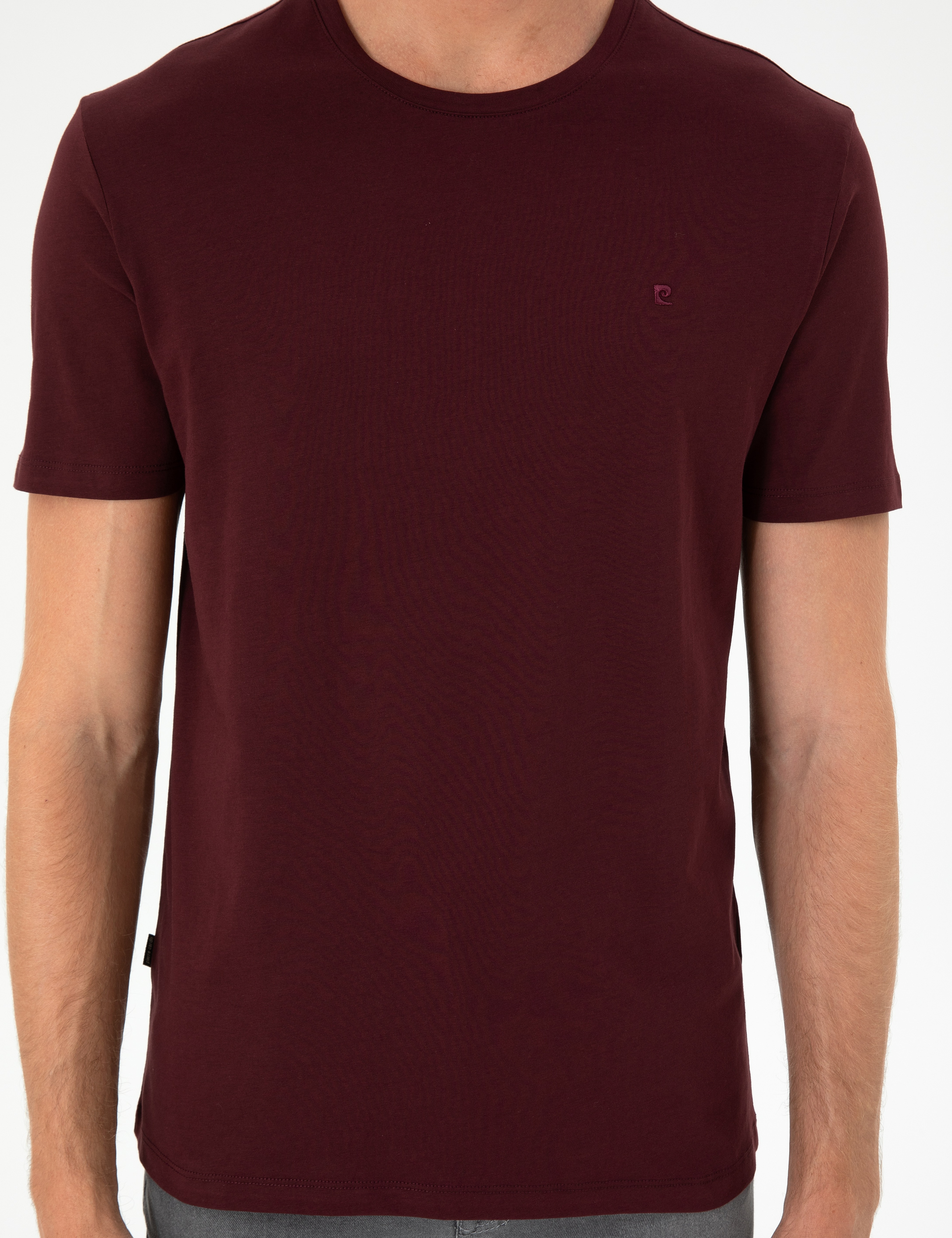 Bordo %100 Pamuk Slim Fit Bisiklet Yaka Basic Tişört