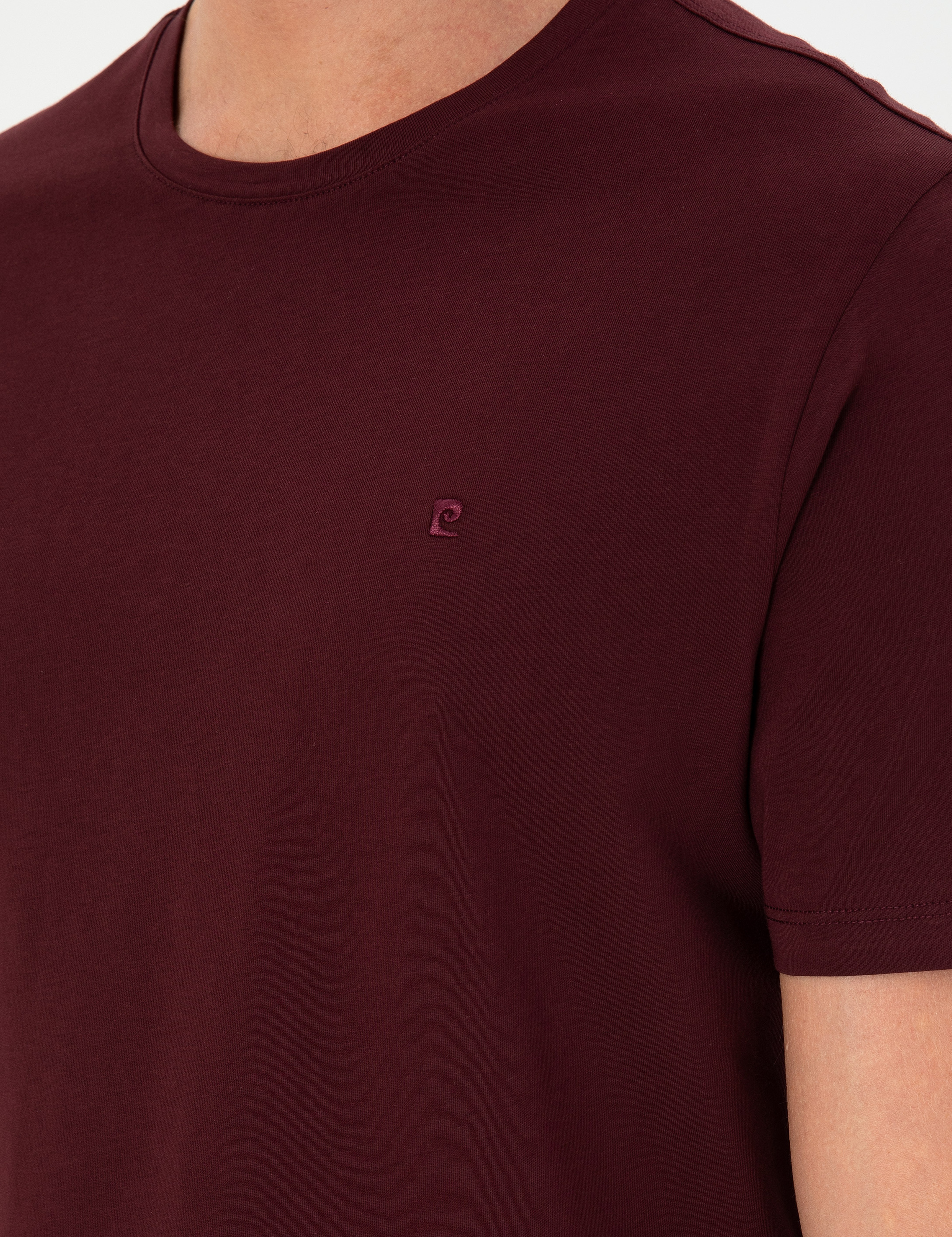 Bordo %100 Pamuk Slim Fit Bisiklet Yaka Basic Tişört - Image 7